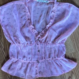 Liberty Love Light Pink Floral Ruffle Blouse sheer
